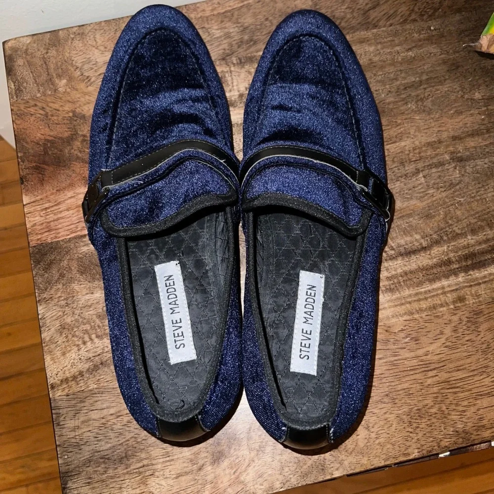 Steve Madden Macklin Mens 8M‎ Navy Blue Velvet Loafer Dress Shoes Formal Casual